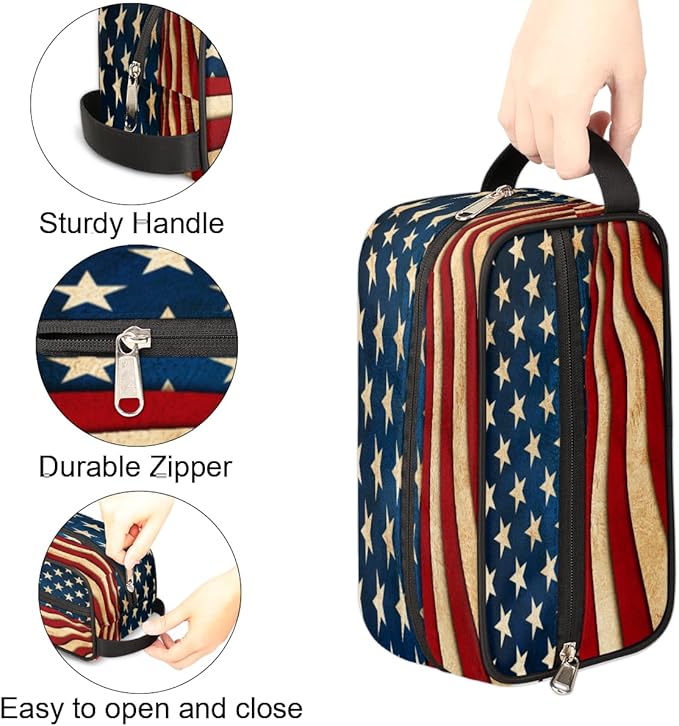 Pardick 4Th Of July Usa Flag Travel Toiletry Bag for Women Men Lightweight Cosmetic Makeup Bag Organizer Waterproof Shaving Bag Dopp Kit with Large Capacity for Toiletries and Shaving Accessories