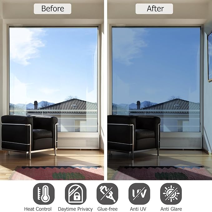 HIDBEA One Way Mirror Window Film, Blue Silver, 17.5 x 78.7 Inch