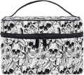 MNSRUU Goth Skull Makeup Bag, Gothic Skull Flowers Makeup Organizer Bags Toiletry Bag Box Travel Cosmetic Bag Make Up Train Case for Women Teen Girl Ladies