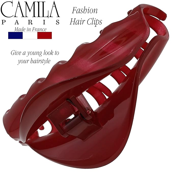 Camila Paris CP2529 French Hair Clips for Women, 3.75" Red Large Claw Clip Strong Hold All Day, Girl Large Claw Clips for Thick Hair, No Damage No Slip Flat Clip for Women. Made in France