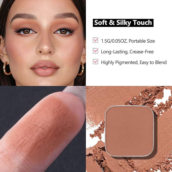 Fillwie Soft Taupe Brown Matte Eyeshadow Single, Refill Pan- Dusty Rose