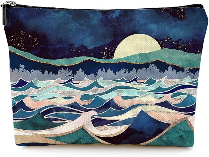 Givotin Cute Makeup Bag for Purse Canvas Waterproof Funny Cosmetic Bags for Women Zipper Travel Toiletry Pouch-Mountain Makeup Bags-Blue