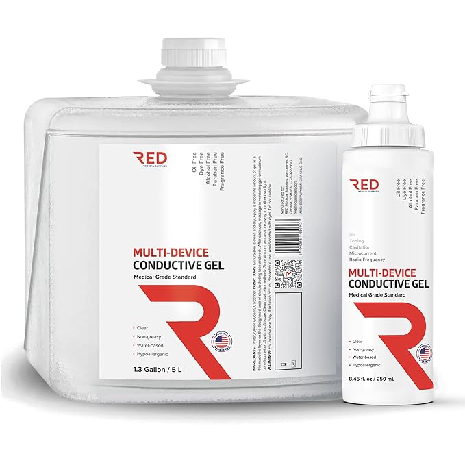 Conductive Gel for Facial, RF & Cavitation Devices – Ultra-Hydrating, Long-Lasting, 96% Organic, Hypoallergenic Leave-On Formula – Smooth Device Glide – Made in USA – 5L Cube + 8.45 fl oz Bottle