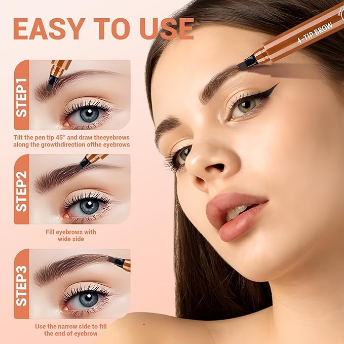 Microblading Eyebrow Pencils for Women,2026 Upgraded 3D Waterproof Eyebrow Pen,Long Lasting 4-Tip Brow Pencil, Eye Brow Pen for Natural Brows (Gray)