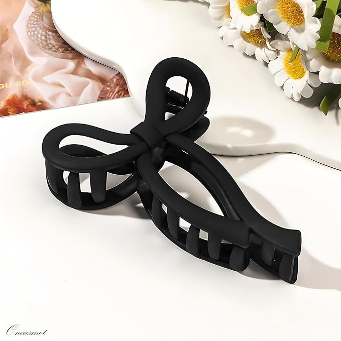 Oneasmot Bow Hair Clips, 5-IN Large Hair Claw for Thick and Thin Hair, Elegant Matte Hair Styling Accessories, Set of 2, Black & White