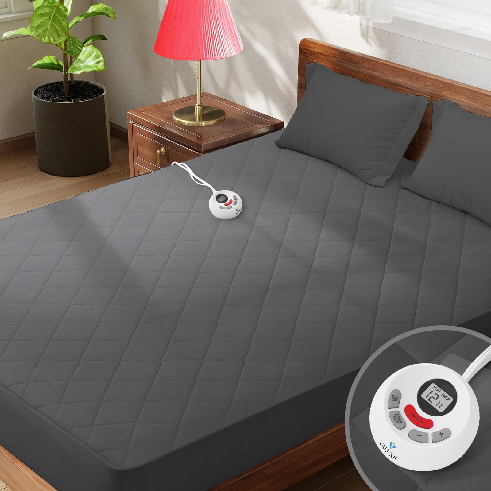 Heated Mattress Pad Twin Size Quilted Heating Electric Bed Warmer Luxury Comfort Heat Mattress Pad Cover Single Controller（12 Heat Setting | 1-12 Hours Auto Shut Off | with 8-21 Inch Deep Pocket）Gray