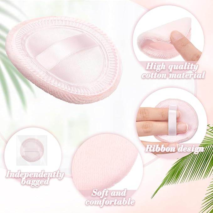 SiliFine 40 Pcs Cotton Powder Puffs Bulk Washable, 2.36 Inch Round Makeup Dusting Puff with Ribbon for Loose and Pressed Powder Face Body Cosmetic, Pink