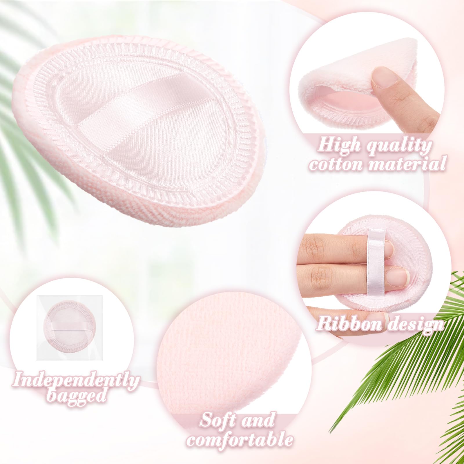 SiliFine 40 Pcs Cotton Powder Puffs Bulk Washable, 2.36 Inch Round Makeup Dusting Puff with Ribbon for Loose and Pressed Powder Face Body Cosmetic, Pink
