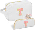 Personalized Initial Makeup Bag Trendy Stuff Leather Waterproof Cosmetic Bag Travel Toiletry Bag, Makeup Organizer Case Mother's Day/Birthday/Graduation Gifts for Women Girls Mom Girlfriend White.
