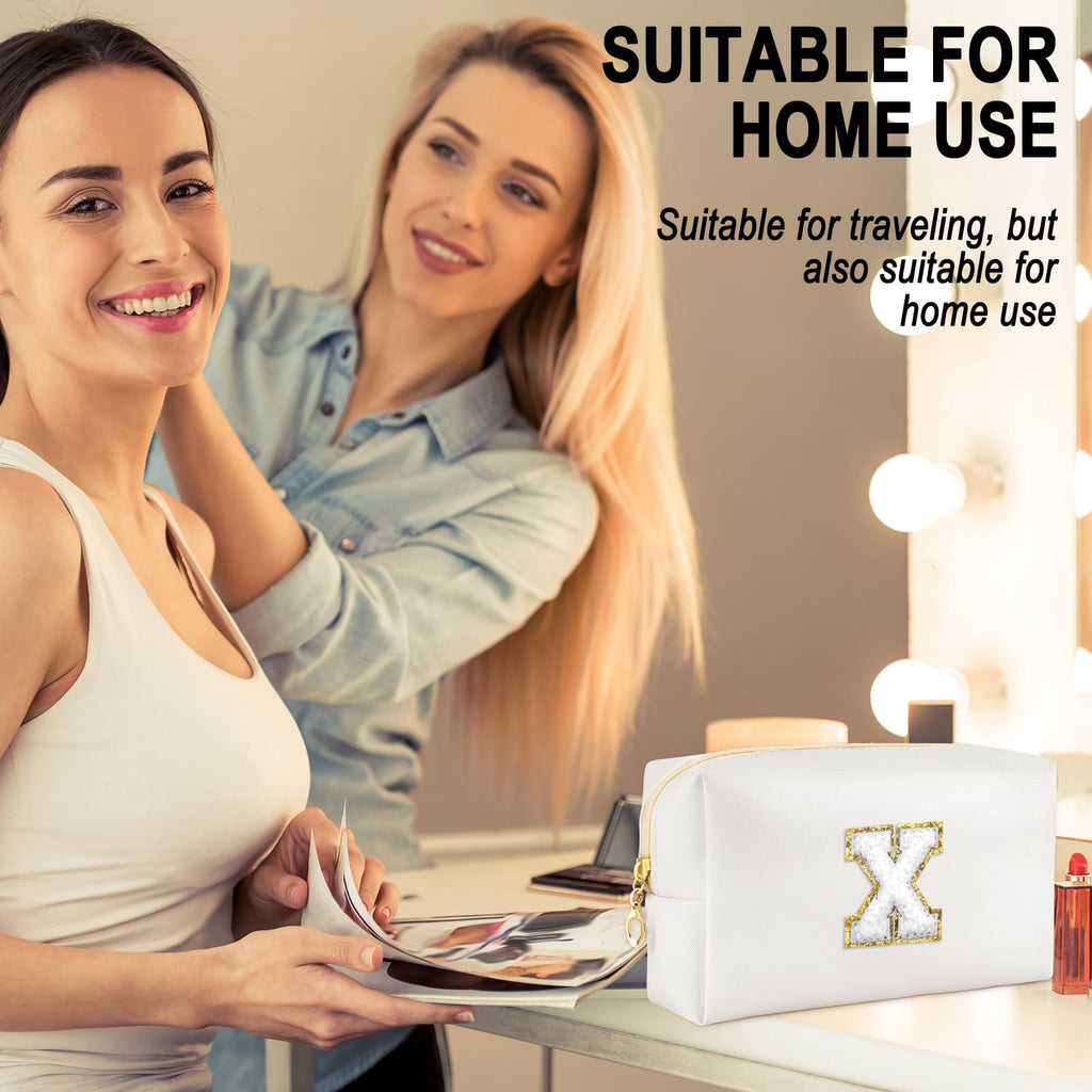 URSKYTOUS Gifts for Girls Initial Makeup Bag Personalized Cosmetic Bag with Zipper Cute Travel Toiletry Bags Waterproof PU Preppy Makeup Pouch Birthday Gift for Teen Girls Women(White X)
