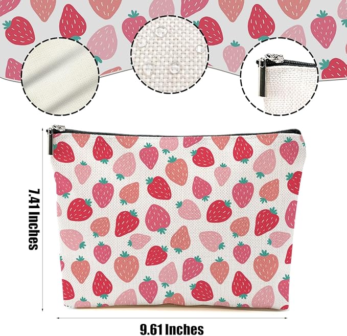 DHKG Cute Pink Strawberry Makeup Bag Retro Fruit Cosmetic Bag Friend Friendship Gifts for Women Girls Sister Bestie Coworker Travel Organizer Zipper Pouch Christmas Thanksgiving Birthday Gifts