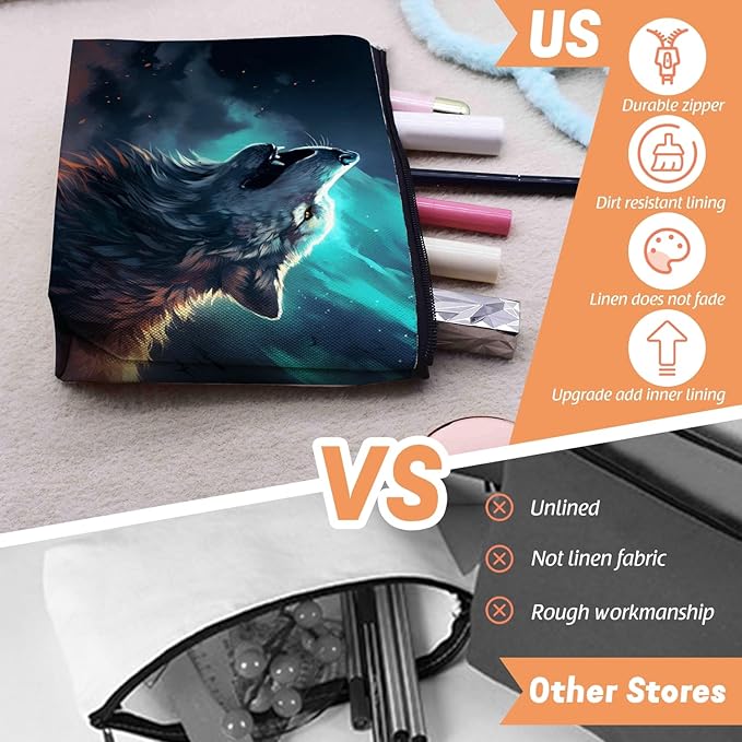 Scribesense Cosmetic Bags Travel Makeup Toilet Case Waterproof Pouch for Women Girls 6.7X9.45inches - Wolf Howling Against A Mysterious Night Sky