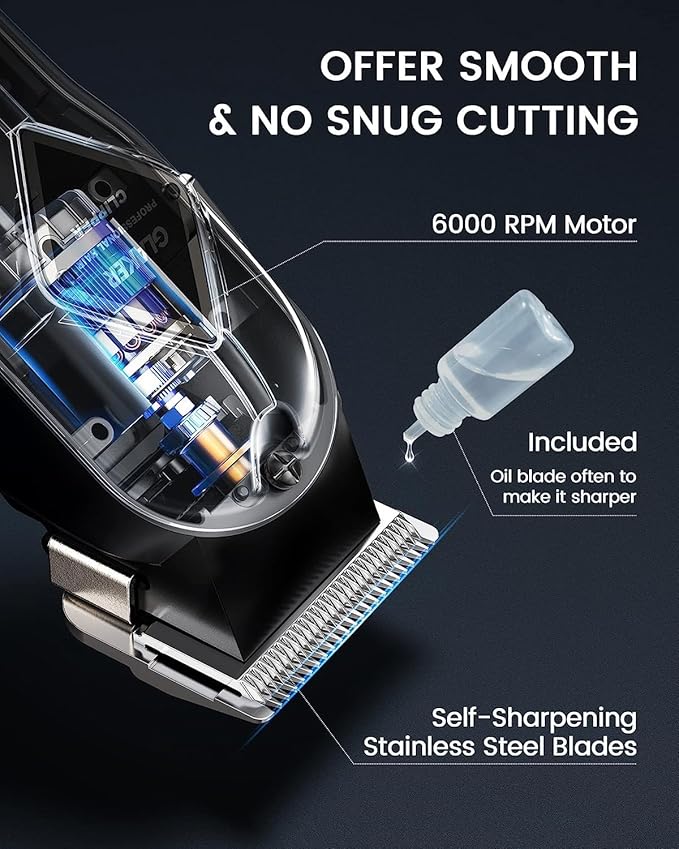 GLAKER Hair Clippers for Men Professional - Cordless Clippers and Trimmers Set, Complete Barber Kit for Hair Trimming & Beard Grooming, Mens Haircutting Kits for Blending & Fade Cuts (Black)