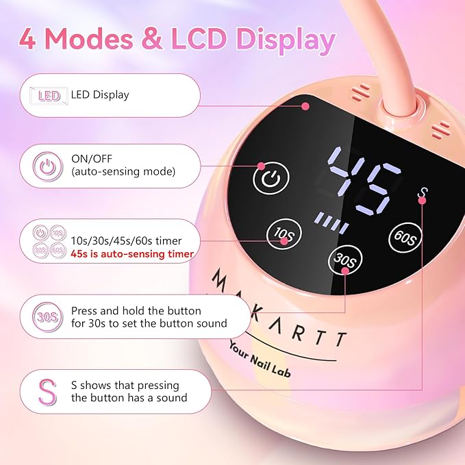 Makartt Cordless Gooseneck UV Nail Lamp for Gel-X Nails, Home DIY Use