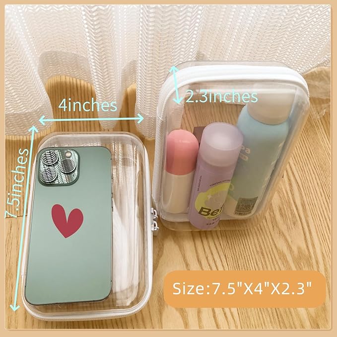 Dressica Clear Zipper Hard Shell Case, See Through Transparent Pouches for Makeup Cosmetic Storage Organizer (S+S)