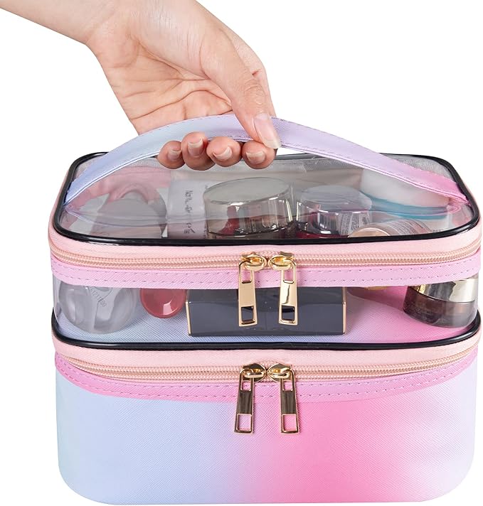 imerelez Travel Makeup Bag Cosmetic Bag Makeup Bags for Women Cosmetics Cases Portable Waterproof Foldable (Rainbow Pink)