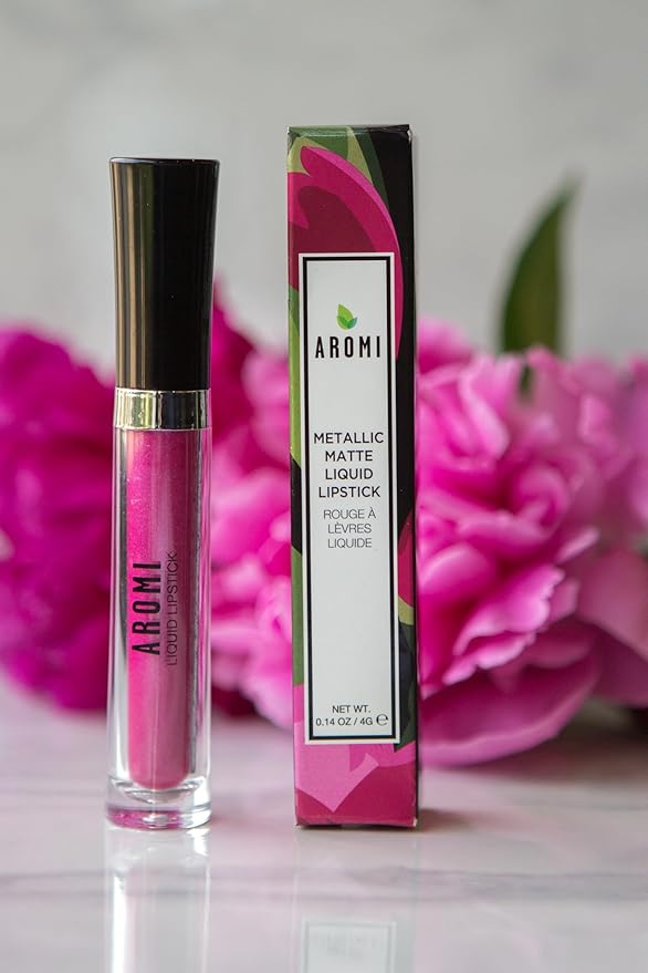 Aromi Hot Pink Magenta Metallic Liquid Lipstick (Fab Flamingo)