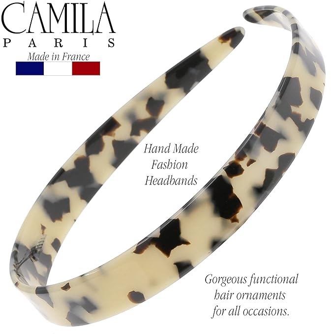 Camila Paris CP3467 French Headband for Women, Handmade White Tokyo, Strong Hold Grip Women's Hair Band, Ligth and Very Flexible, No Slip Durable Styling Girls Hair Accessories, Made in France