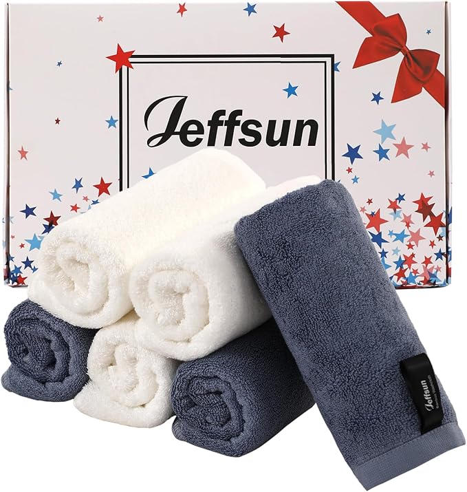 Wash Cloths 6 Cnt,Face Towel for Sensitive Skin,13''x13'',White+Slate Blue