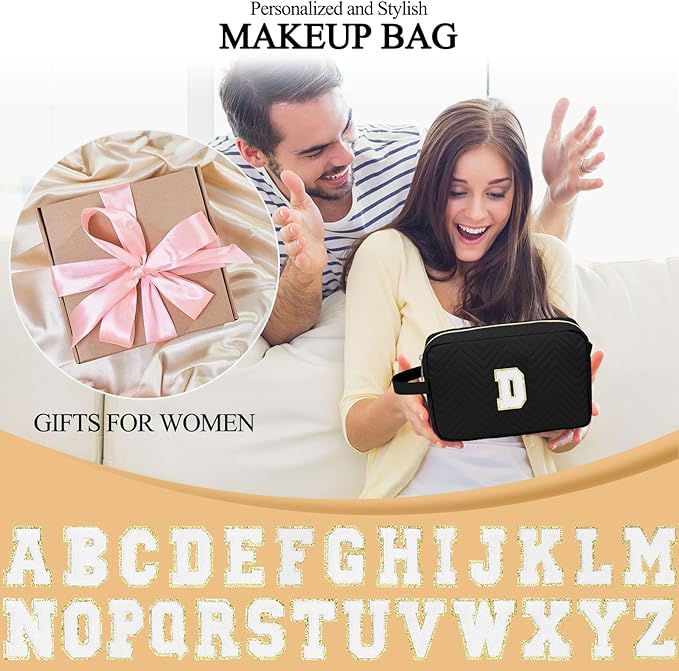 Sernaxi Personalized Initial Makeup Bag Waterproof Leather Cosmetic Bag Travel Toiletry Bag, Valentine’s Day Gift Makeup Organizer Case & Makeup Pouch for Women Teen Girls Mom Girlfriend Wife