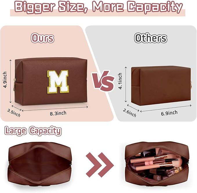 TOPEAST Gifts for Friends Female Mom, Cute Makeup Bag Small Pink Cosmetic Bag Travel Toiletry Bag, Personalized Birthday Gift for Women Girl, Preppy Travel Stuff for Girls (Brown C)