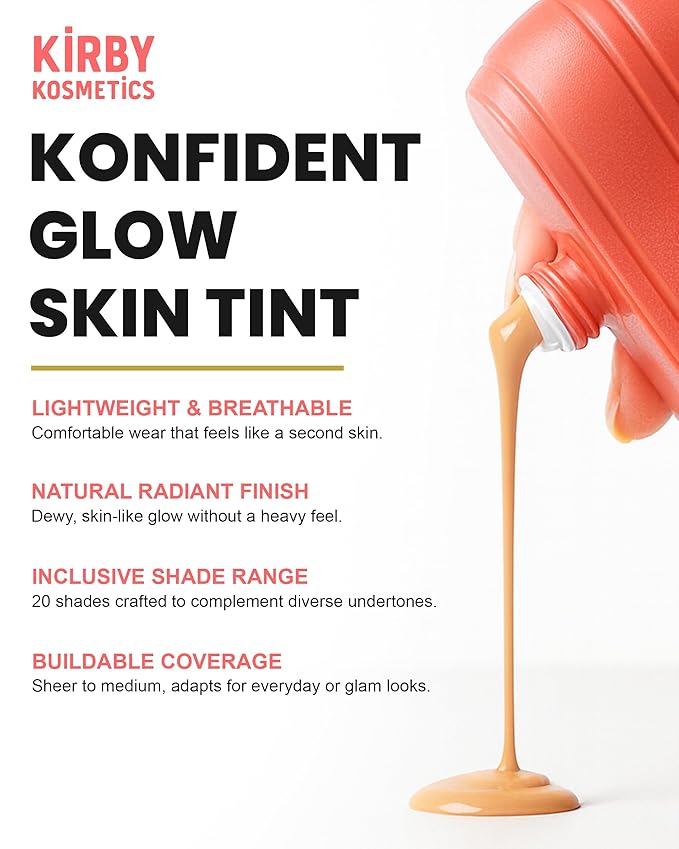 Konfident Glow Skin Tint – Honey Harmony Hydrating Oil-Free Glass-Skin Foundation, Buildable Light-to-Medium Coverage, 30 ml – Inclusive Clean Makeup for Radiant Confidence