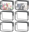 YOQIVEXU 6 Pieces Clear Cosmetics Bag Bulk, TSA Approved Toiletry Bag for Travel, Zippered Clear Pouch Cosmetic Makeup Bag Waterproof Vinyl Plastic Organizer Case for Vacation Bathroom (Large)