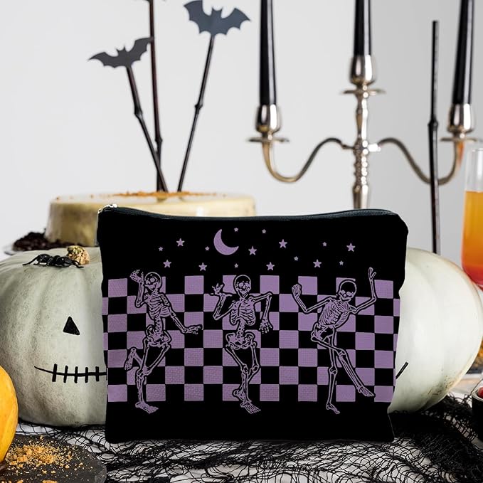 RYYCDOI Funny Gothic Skeleton Makeup Pouch, Halloween Gifts for Women, Witchy & Dark Academia Makeup Bag, Horror Accessory (Purple)