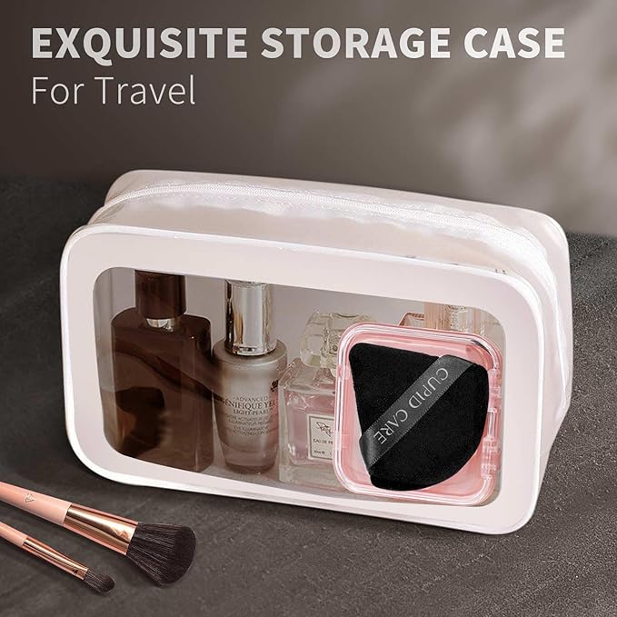 CUPID CARE 6 Pcs Triangle Powder Puff with 2 Travel Cases, Setting Powder Puffs for Face Powder and Foundation, Soft Velour Makeup Puff for Loose Powder Body Powder, Skin-Friendly, Beauty Makeup Tools