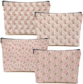 4pcs Pink Vintage Roses Floral Makeup Bag, Rose Gifts for Women Girl Sister