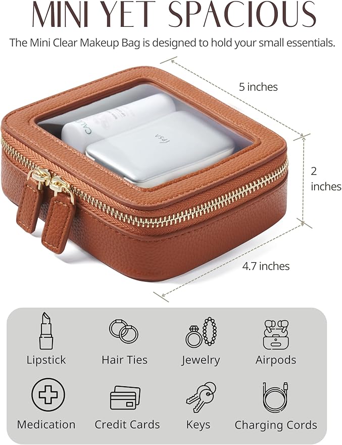 Popvibe Clear Makeup Bag Toiletry Case Travel Transparent Cosmetic Bag with Zipper, Portable Make Up Organizer Traveling Compact Car Bag for Essentials