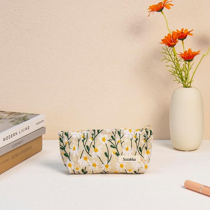getgto 2 Pcs Makeup Bags, Large Cosmetic Bag Travel Toiletry Bag Organizer for Women, Embroidery Craft, Floral Makeup Bag Small Cosmetic Pouch Purse with Zipper Gifts for Girls Teen