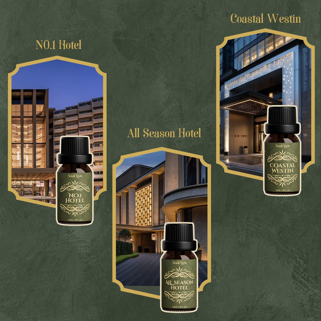 Soulorigin Hotel Diffuser Oils Gift Set, Hotel Collection Fragrance Oil, Luxury Scent Essential Oils Set for Diffuser Home, Inspired by The Four Season and More Scents, Gift for Women and Men