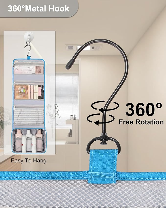 Relavel Travel Hanging Toiletry Bag for Women Men with Hanging Hook, Blue