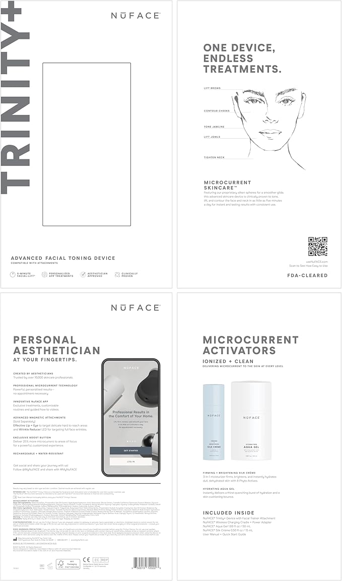 NUFACE Trinity+ Skin Tightening & Face Lift Device - Microcurrent Facial Sculpting Tool to Contour Cheeks, Jawline & Neck, 3 Frequencies, Supports Lymphatic Drainage + Activator Gel, White