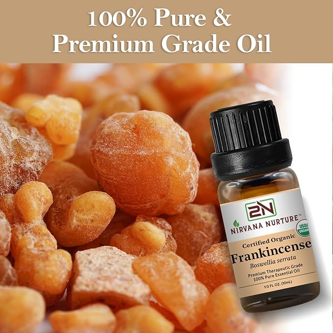 Nirvana Nurture Frankincense Essential Oil, USDA Certified Organic, 100% Pure Undiluted, Aromatherapy Oil for Diffuser, Hair & Skin Care