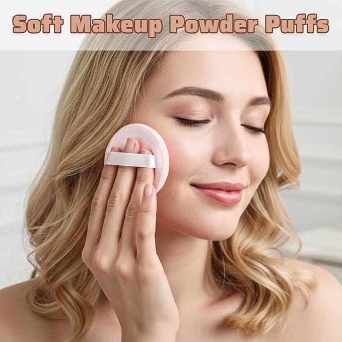 Xindojuz 12 PCS Makeup Powder Puffs, 2.36 Inch Washable Cotton Soft Makeup Remover Pads for Face, Mini Round Cushion Foundation Puffs with Ribbon for Loose Setting Pressed Powder (Beige)
