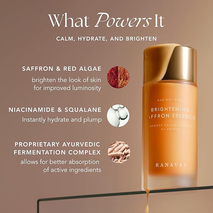 RANAVAT Radiant Rani Brightening Saffron Facial Essence - Hydrating Milk Toner Formulated with Niacinamide & Squalane to Moisturize & Calm Skin - Helps Improve the Appearance of Dark Spots (100ml)