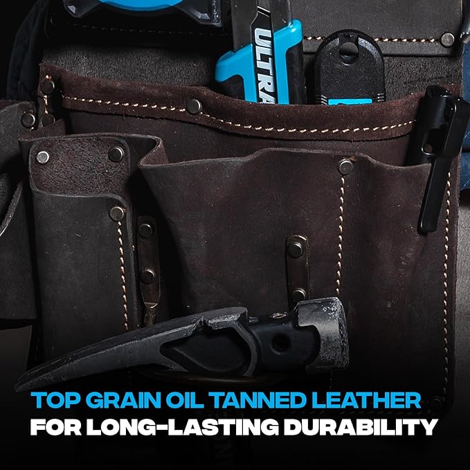 OX Pro Drywall Tool Belt - 22-Pocket Leather Tool Belt Pouches - (XL) Made of Oil-Tanned Leather with Double-Stitching and Steel Rivets for Men OX-P263806