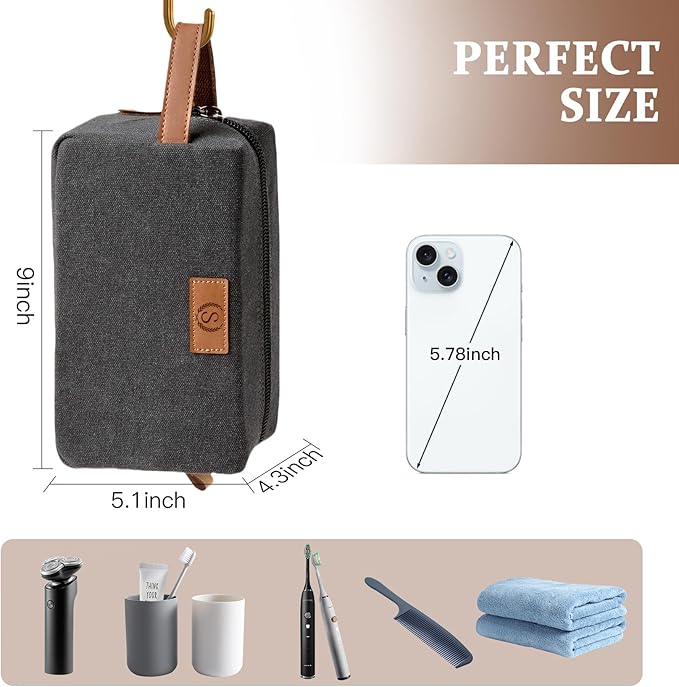 Janhavi Canvas Toiletry Bag for Men Waterproof, Personalized Engraved Initials & Wheat Ear, Toiletry Bag For Shower Caddy, Cruise Ship Essentials, Groomsmen Gifts, Men's Accessories (Dark Grey E)