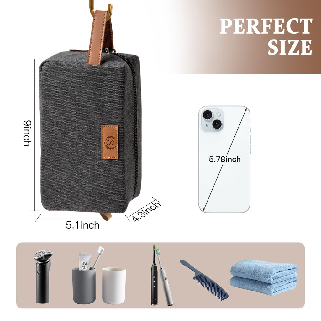 Travel Essentials Canvas Toiletry Makeup Bag Dopp Kit Dark Grey(Initial A)