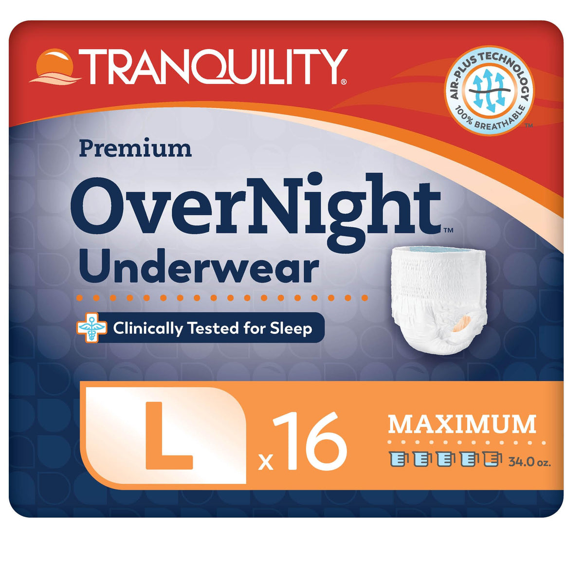 Tranquility Overnight Absorbent Underwear, XL, Maximum, 66 in, 14 ct