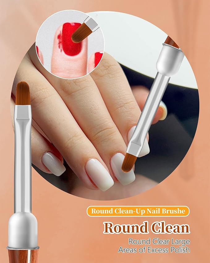 AMilHiTon 3PCS Nail Polish Clean Up Brush, Round/Angled/Flat, Wood Color