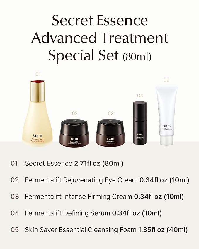 SU:M Secret Essence 5-Piece Gift Set (2.7 fl oz) - Luxury Korean Skin Care, Hydrating Face Serum for Skin Barrier Repair & Glowing Skin, K-Beauty Facial Anti-Aging Skin Care Kit