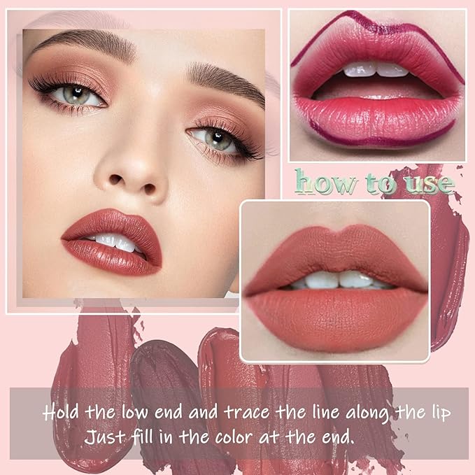 3Pcs Matte Lipstick Set, Dark Velvet Red Color Nude Lip Stain Long Lasting