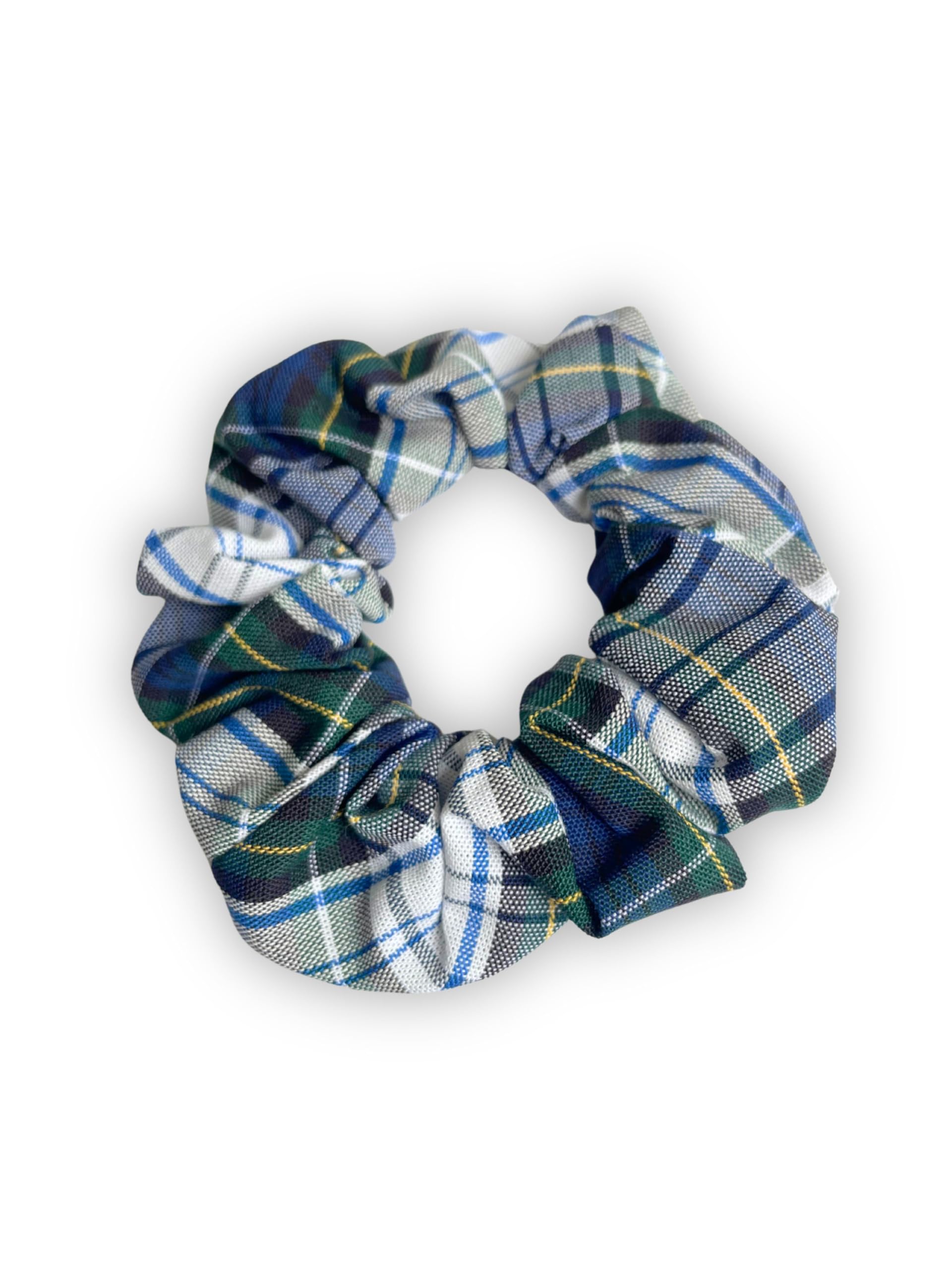 ClassExceed School Uniform Plaid, Plaid Scrunchie, Back to school, handmade school uniform hair accessories (White forest Yellow Navy Plaid80)
