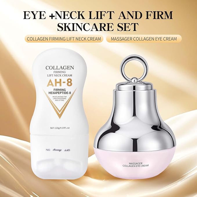 NIZENTA Ah-8 Firming Neck Cream and Massage Eye Cream, Neck Cream for Tightening and Firming, Eye Cream for Reduce Fine Lines and Diminish Dark Circles, Deep Moisturizing Skincare Day and Night Use