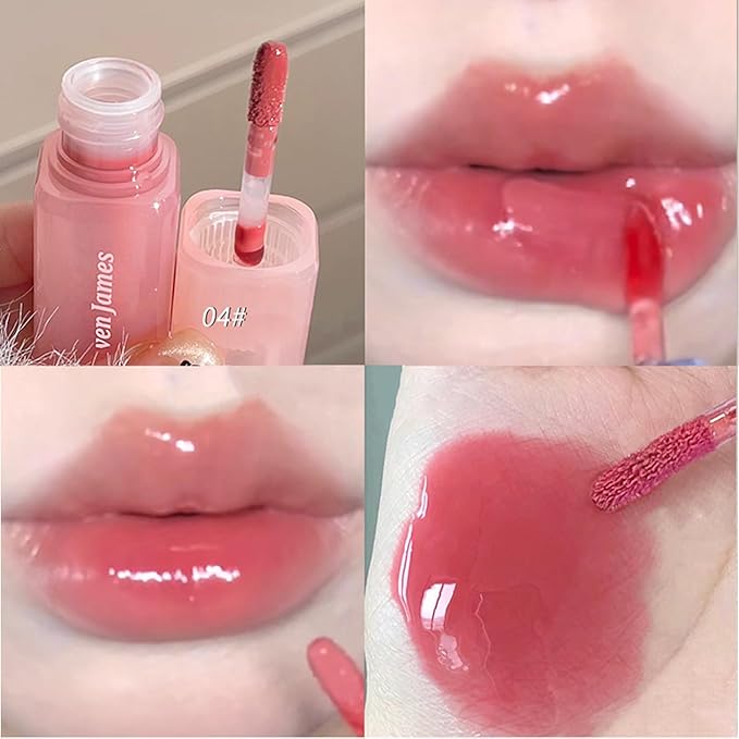 LuckNest 4PCS Hydrating Lip Gloss Set,Highly-Pigmented Korean Lip Glaze,Plumping Lipgloss, Moisturizing Mirror Liquid Lipstick, Non-Stick Cup,Glossy Finish,Long-lasting Natural Makeup
