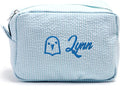 jcyif Custom Makeup Bag Personalized Cosmetic Bag Cute Seersucker Travel Toiletry Bag for Women Embroidered Bag Organizer for Bride Makeup Bag Gift Turquoise