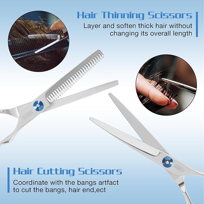 SCEDREAM 10-Piece Hair Cutting Scissors Kit - Professional Set with Thinning Scissors, Comb, Cape, Clips, Leather Bag for Barber, Salon, Home